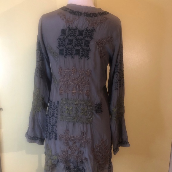 Johnny Was Biya silk grey Embroidered Tunic - Picture 10 of 15